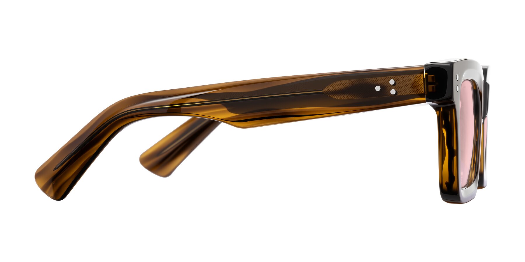 Side of Izael in Dark Brown Striped with Light Garnet Tinted Lenses