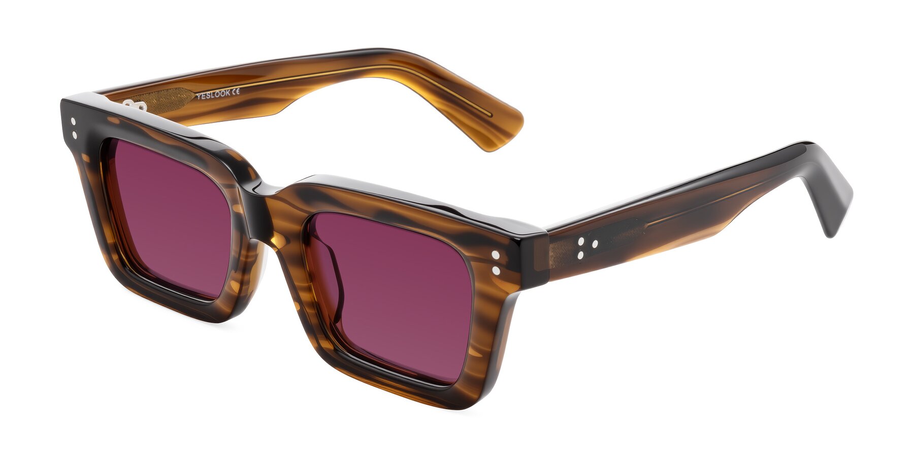 Angle of Izael in Dark Brown Striped with Wine Tinted Lenses