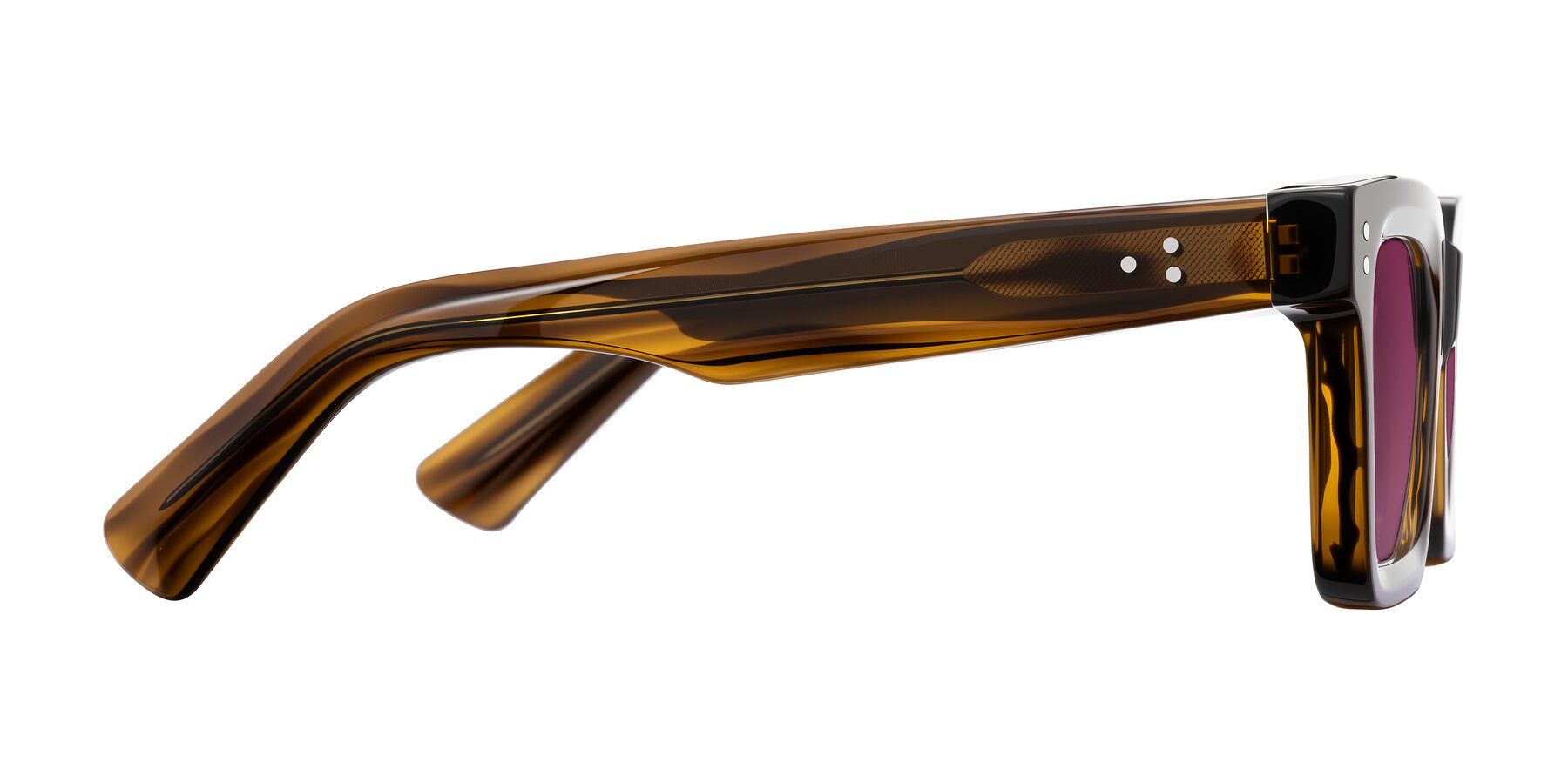 Side of Izael in Dark Brown Striped with Wine Tinted Lenses