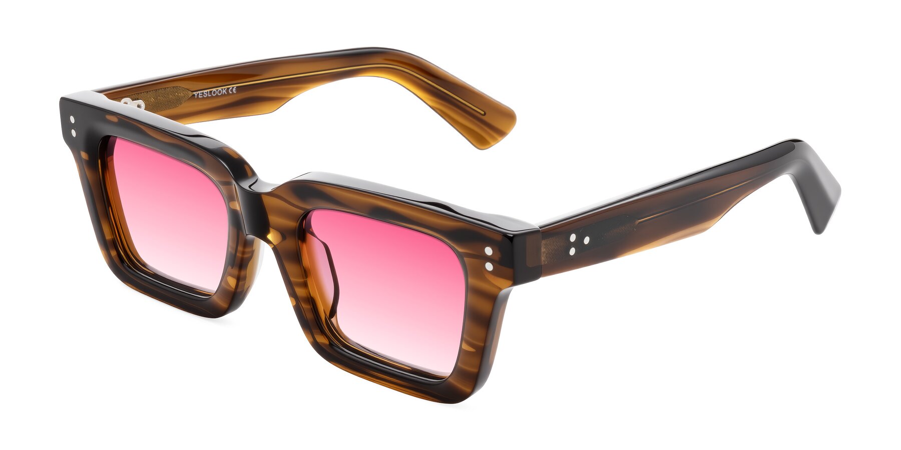 Angle of Izael in Dark Brown Striped with Pink Gradient Lenses