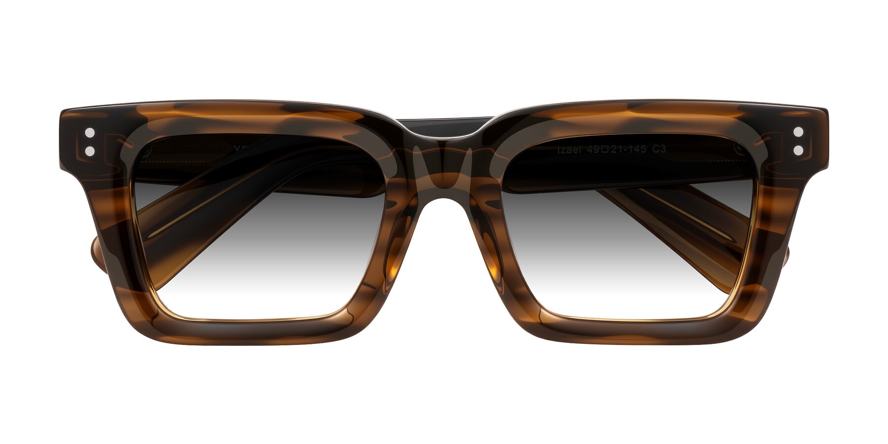 Folded Front of Izael in Dark Brown Striped with Gray Gradient Lenses