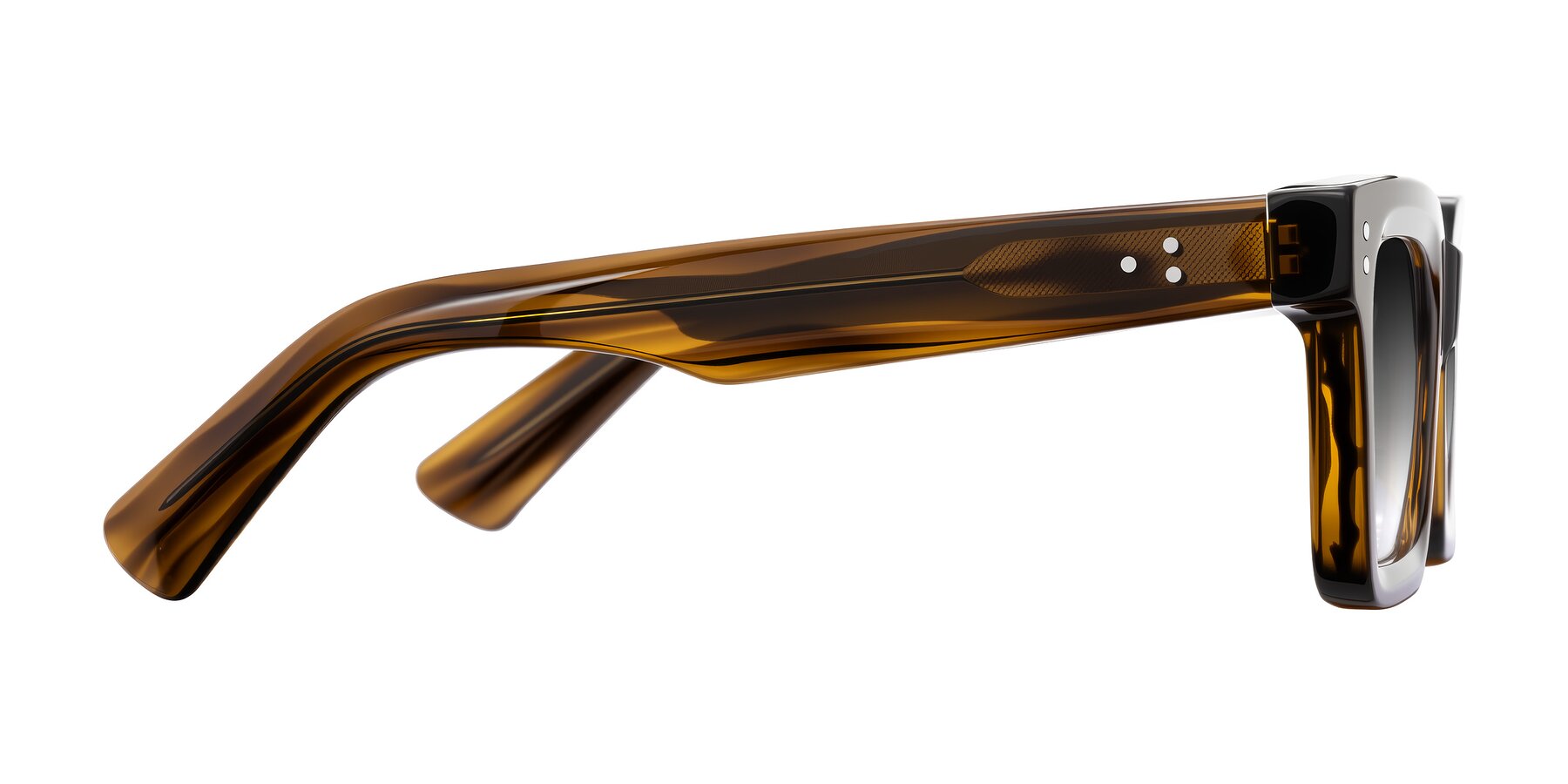 Side of Izael in Dark Brown Striped with Gray Gradient Lenses