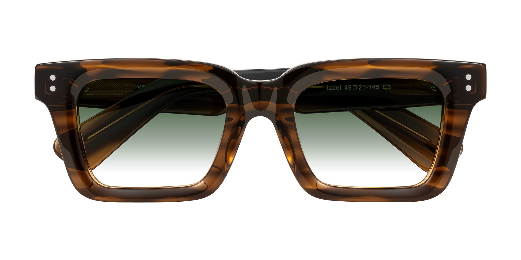 Folded Front of Izael in Dark Brown Striped with Green Gradient Lenses