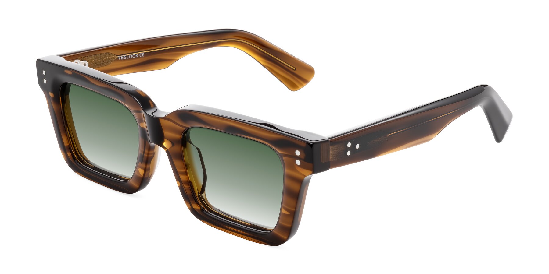 Angle of Izael in Dark Brown Striped with Green Gradient Lenses