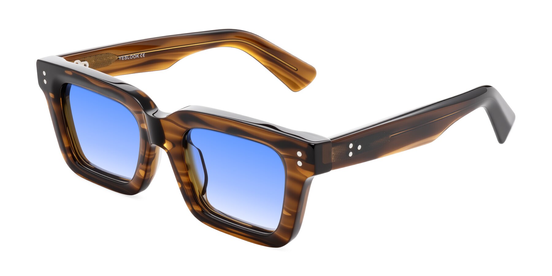 Angle of Izael in Dark Brown Striped with Blue Gradient Lenses