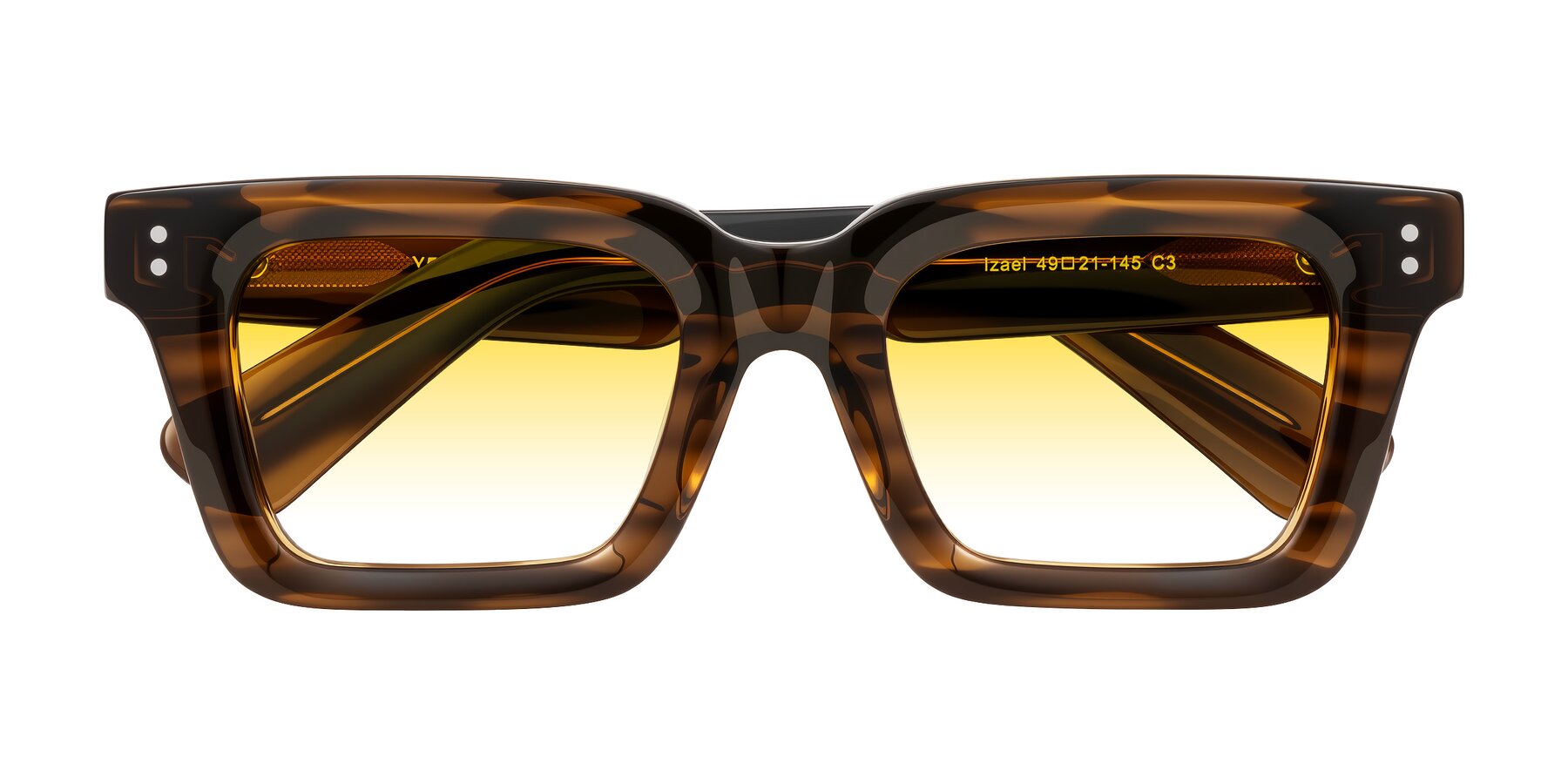 Folded Front of Izael in Dark Brown Striped with Yellow Gradient Lenses
