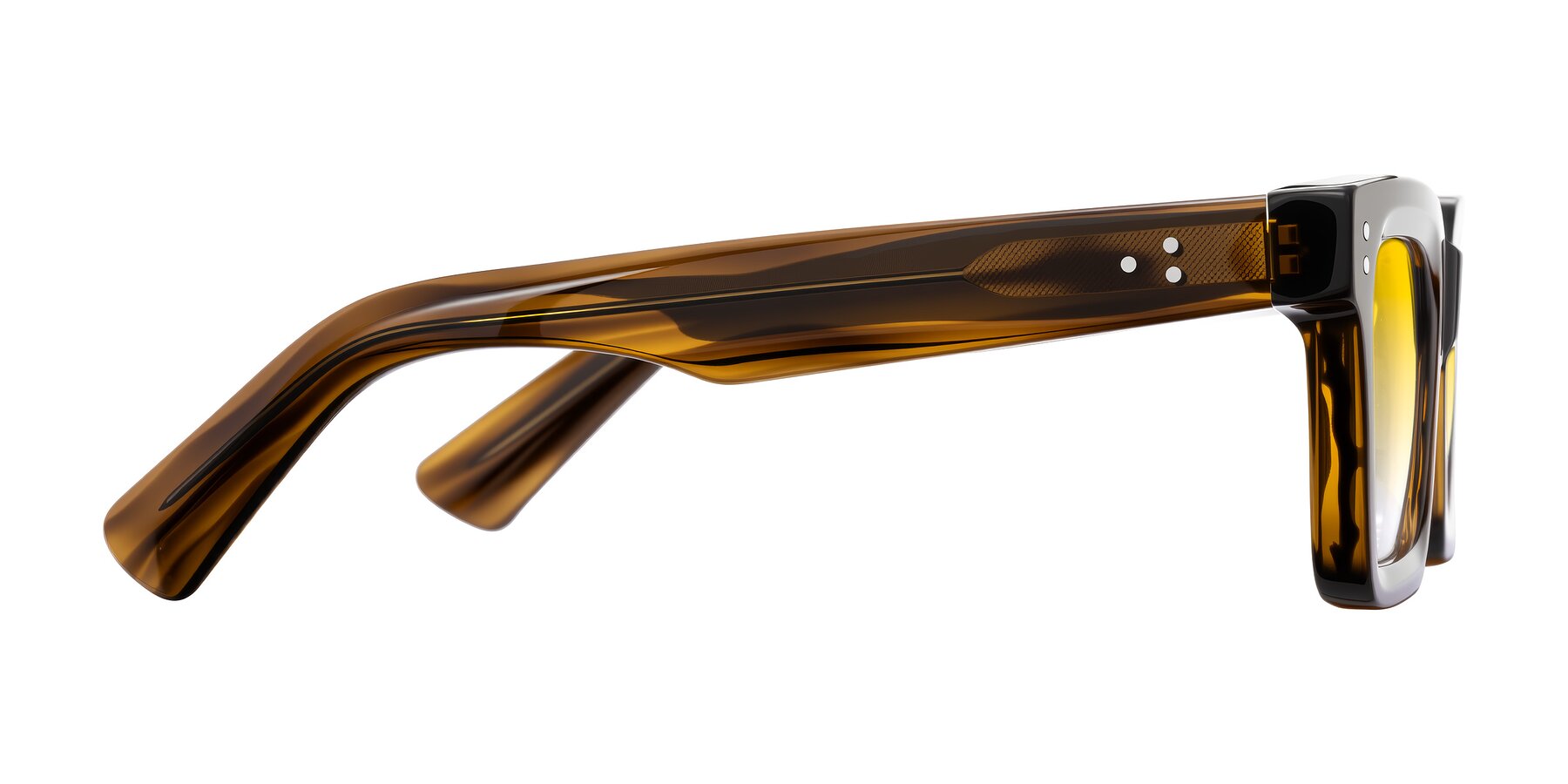 Side of Izael in Dark Brown Striped with Yellow Gradient Lenses