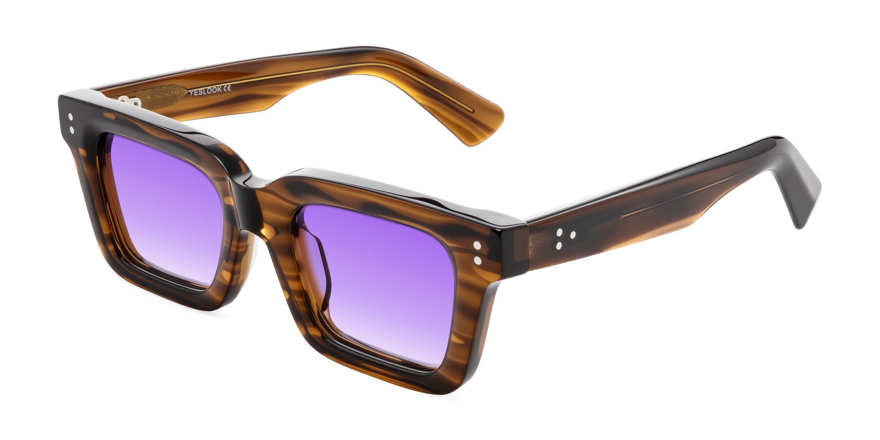 Angle of Izael in Dark Brown Striped with Purple Gradient Lenses