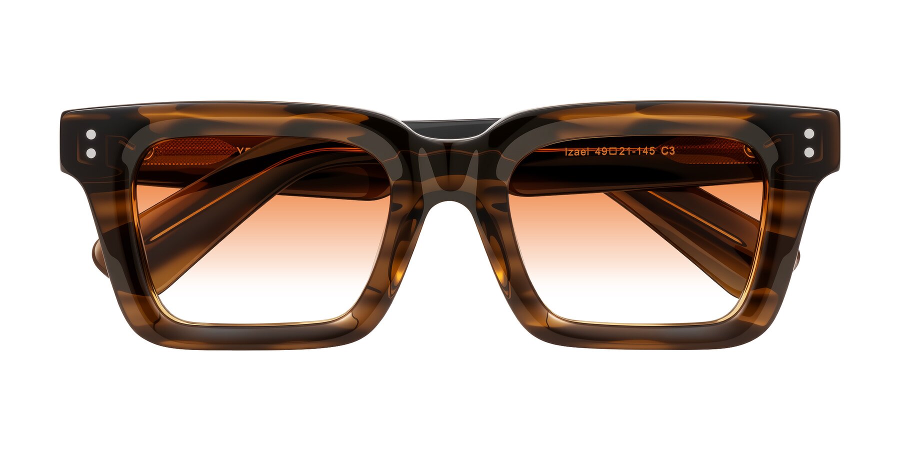 Folded Front of Izael in Dark Brown Striped with Orange Gradient Lenses