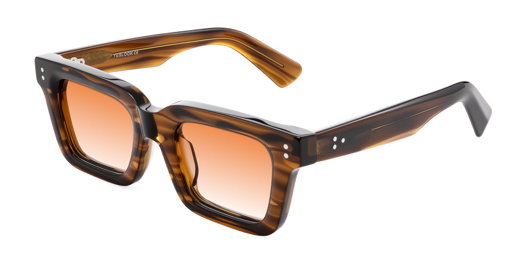 Angle of Izael in Dark Brown Striped with Orange Gradient Lenses