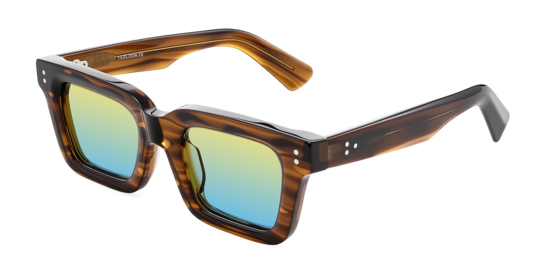 Angle of Izael in Dark Brown Striped with Yellow / Blue Gradient Lenses