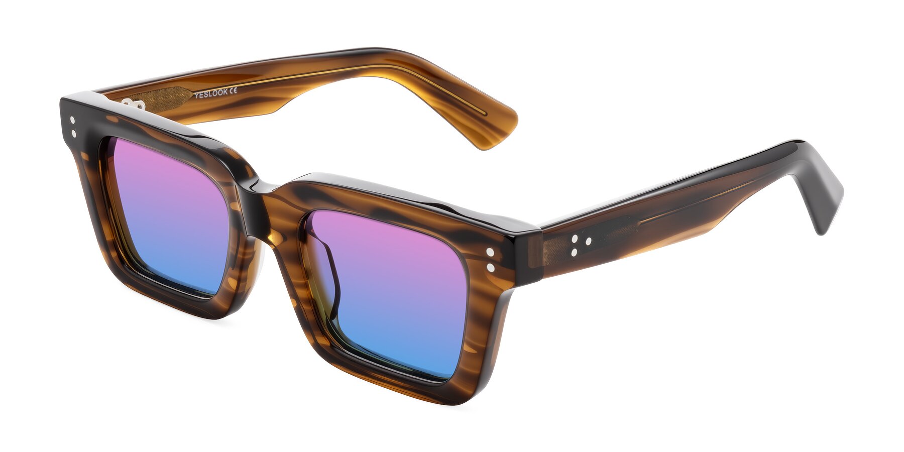 Angle of Izael in Dark Brown Striped with Pink / Blue Gradient Lenses