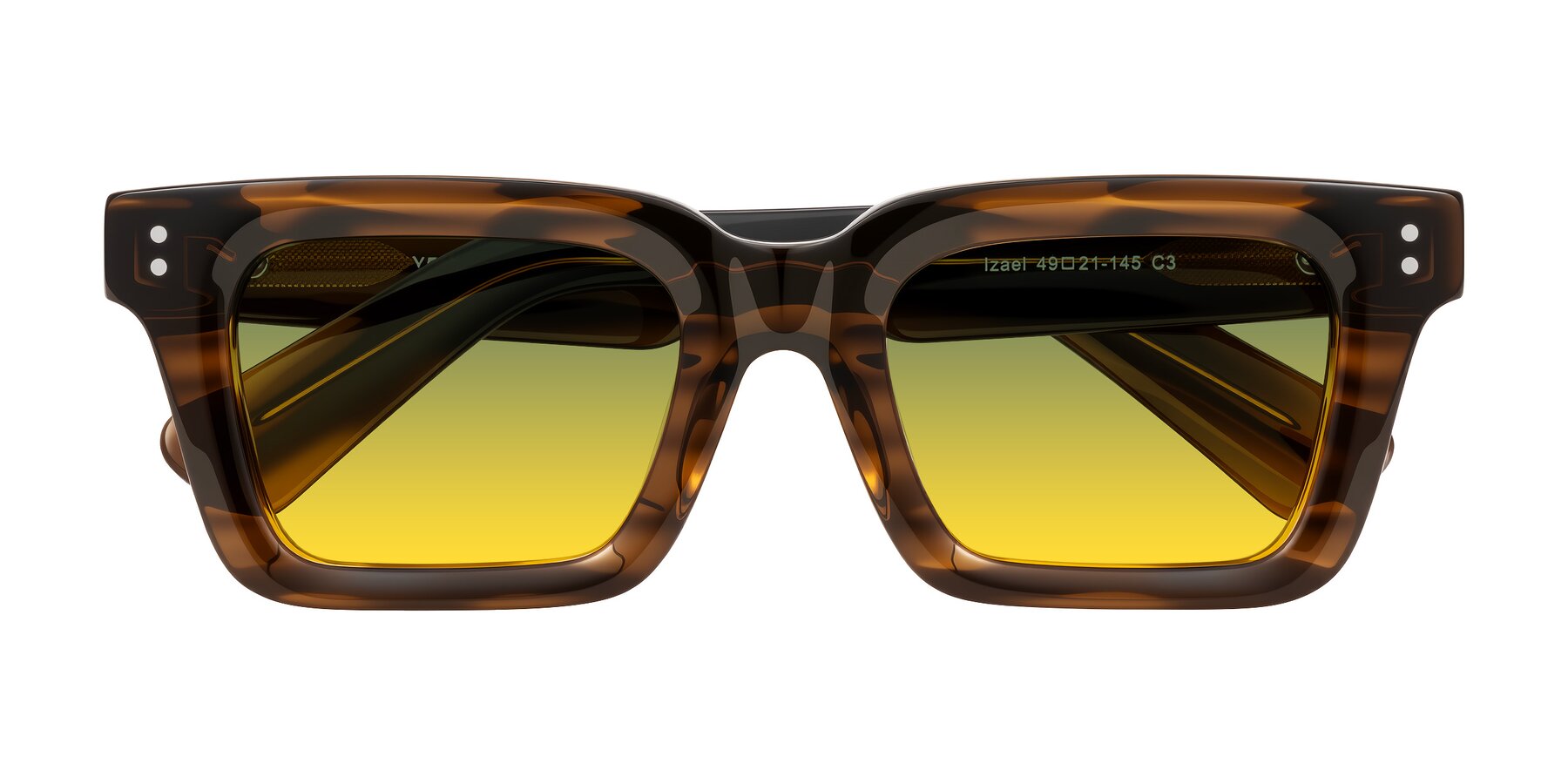 Folded Front of Izael in Dark Brown Striped with Green / Yellow Gradient Lenses