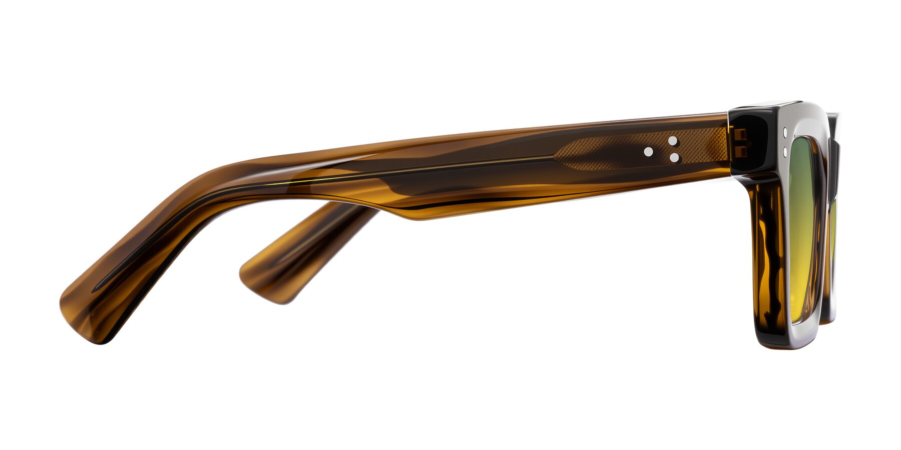 Side of Izael in Dark Brown Striped with Green / Yellow Gradient Lenses