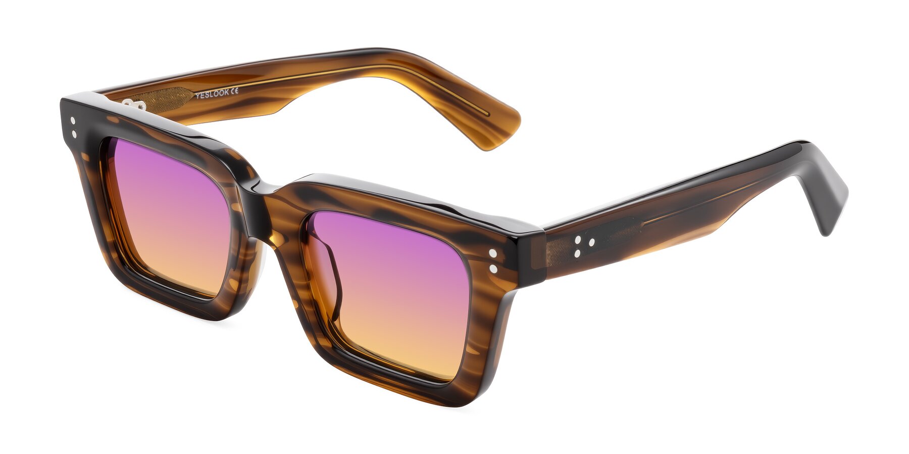 Angle of Izael in Dark Brown Striped with Purple / Yellow Gradient Lenses