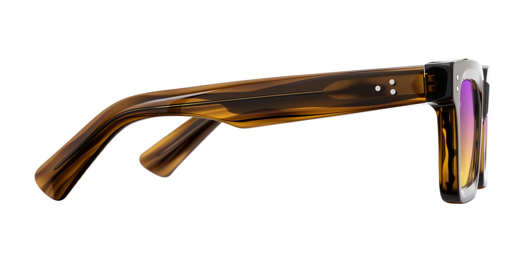 Side of Izael in Dark Brown Striped with Purple / Yellow Gradient Lenses