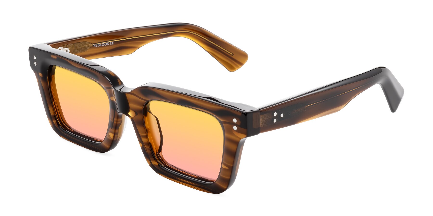Angle of Izael in Dark Brown Striped with Yellow / Pink Gradient Lenses