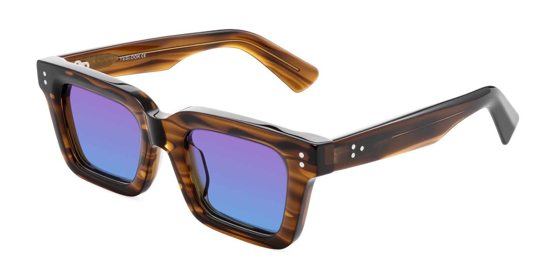 Angle of Izael in Dark Brown Striped with Purple / Blue Gradient Lenses