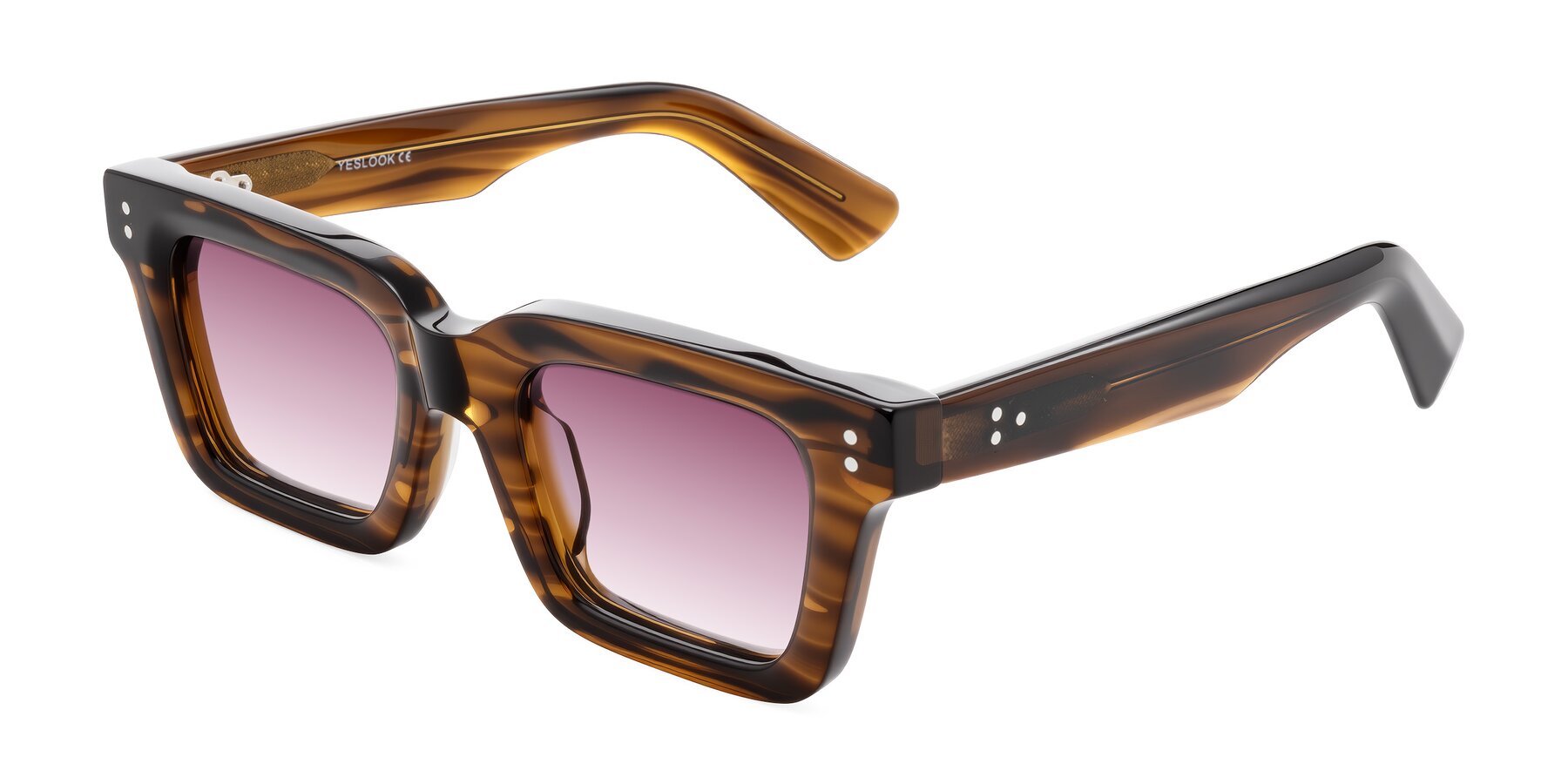 Angle of Izael in Dark Brown Striped with Wine Gradient Lenses