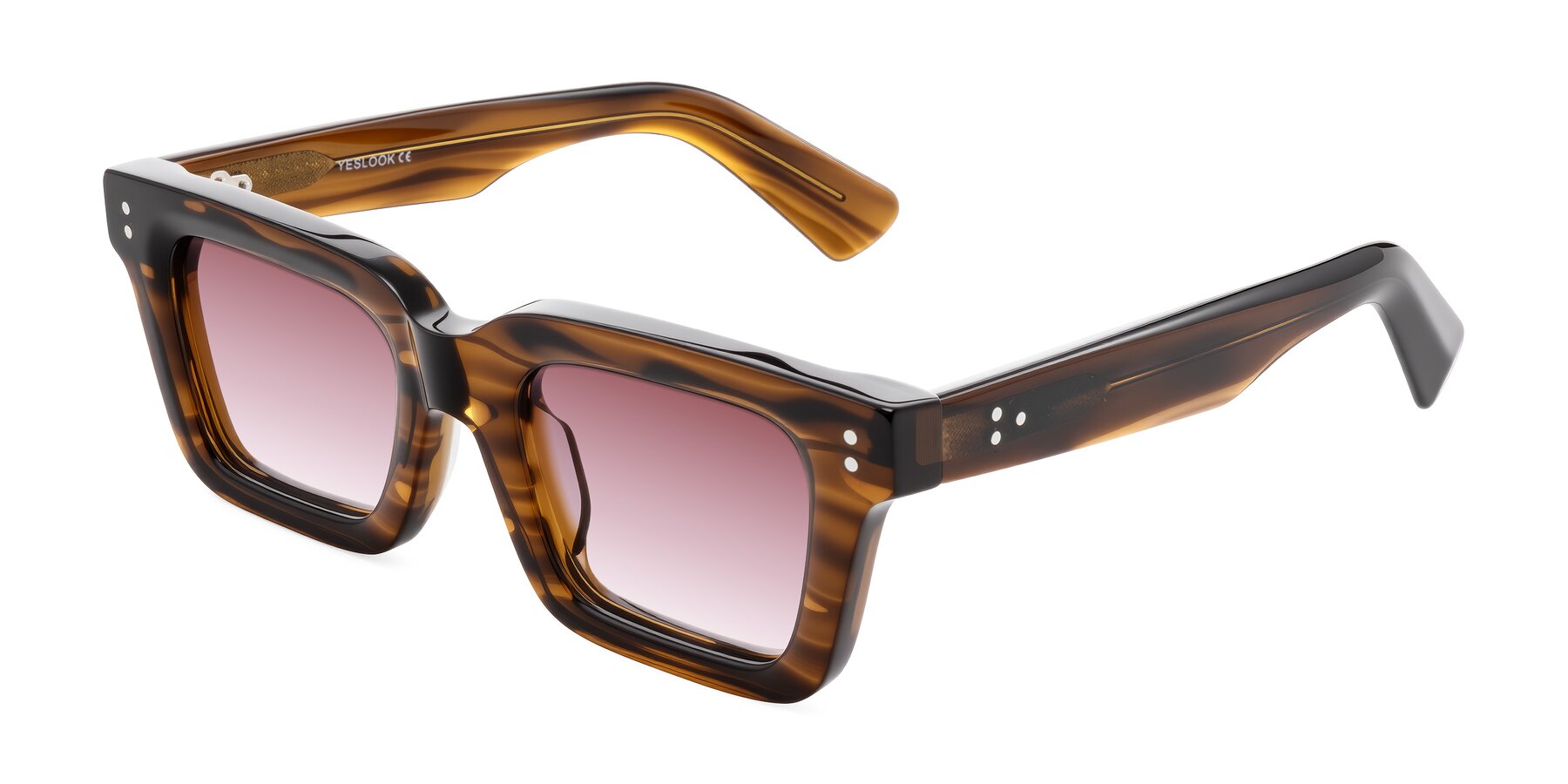 Angle of Izael in Dark Brown Striped with Garnet Gradient Lenses