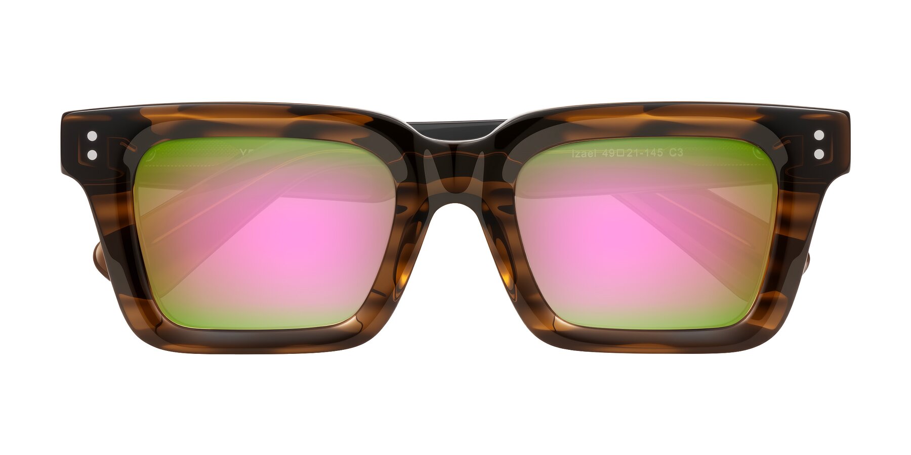 Folded Front of Izael in Dark Brown Striped with Pink Mirrored Lenses