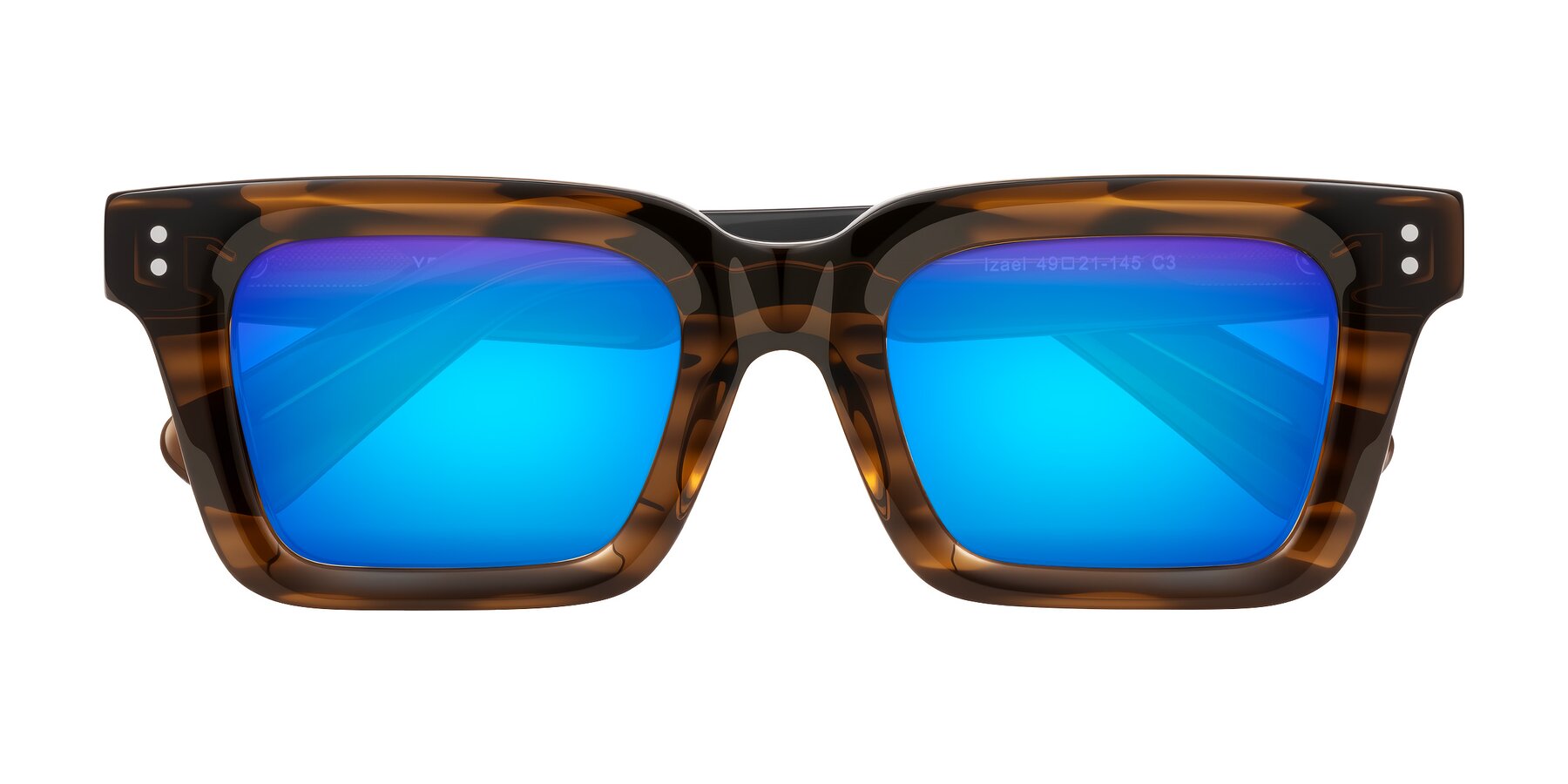 Folded Front of Izael in Dark Brown Striped with Blue Mirrored Lenses