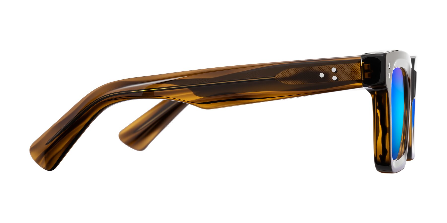 Side of Izael in Dark Brown Striped with Blue Mirrored Lenses