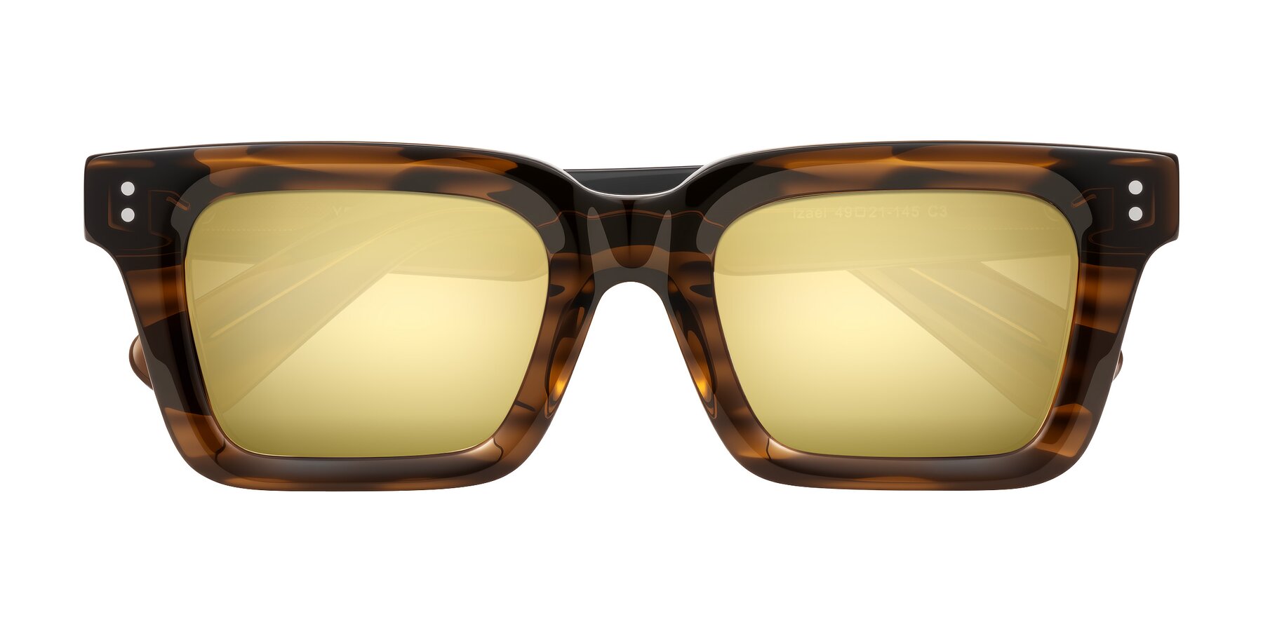 Folded Front of Izael in Dark Brown Striped with Gold Mirrored Lenses