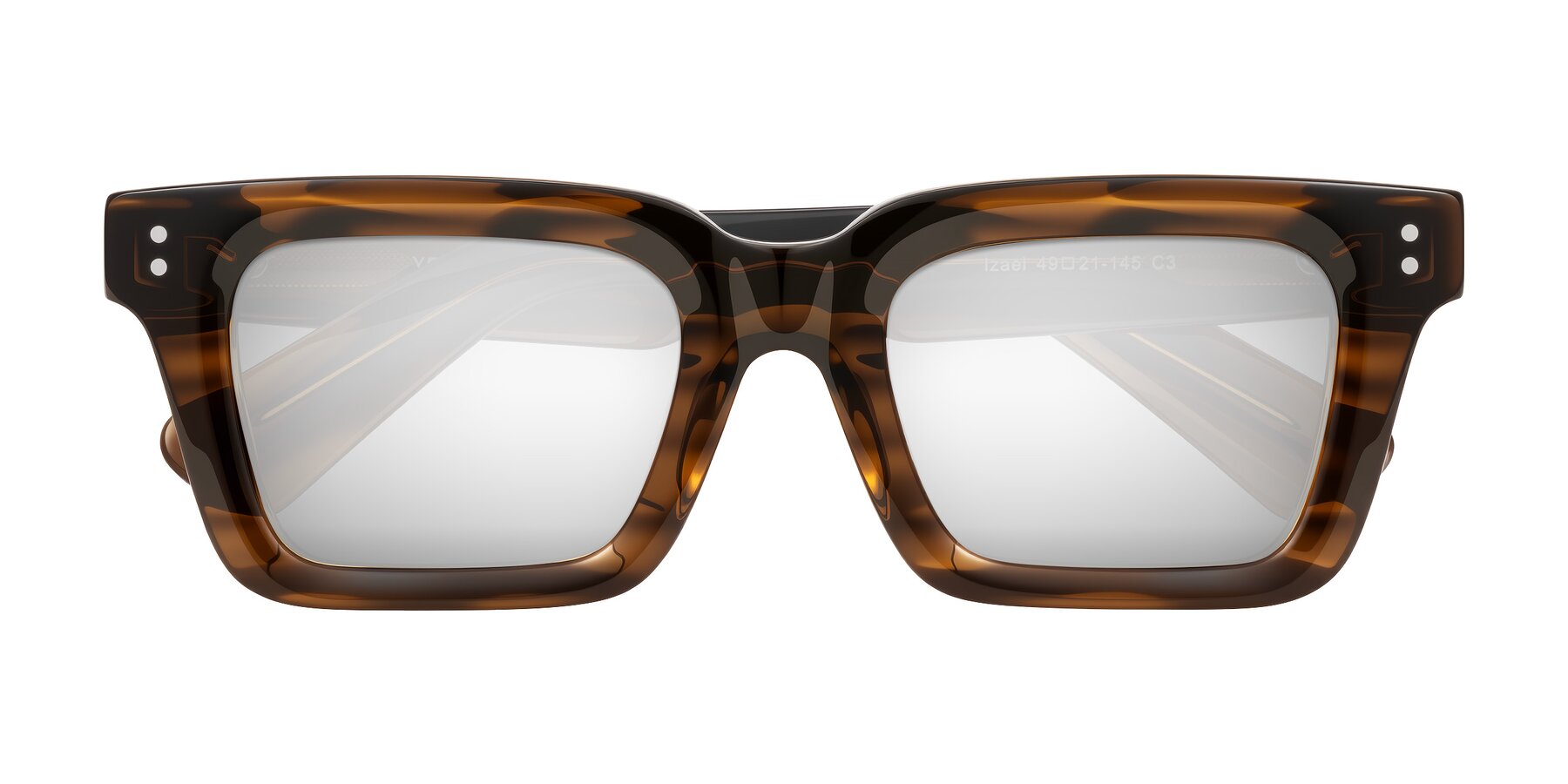 Folded Front of Izael in Dark Brown Striped with Silver Mirrored Lenses