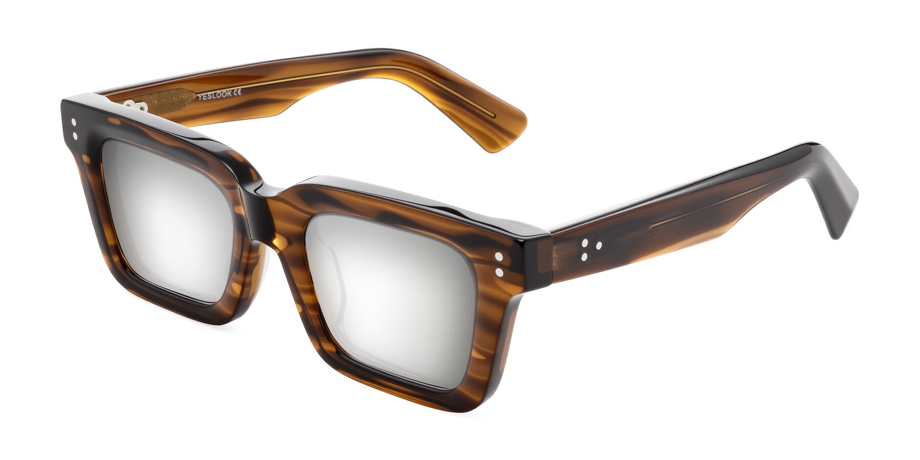 Angle of Izael in Dark Brown Striped with Silver Mirrored Lenses