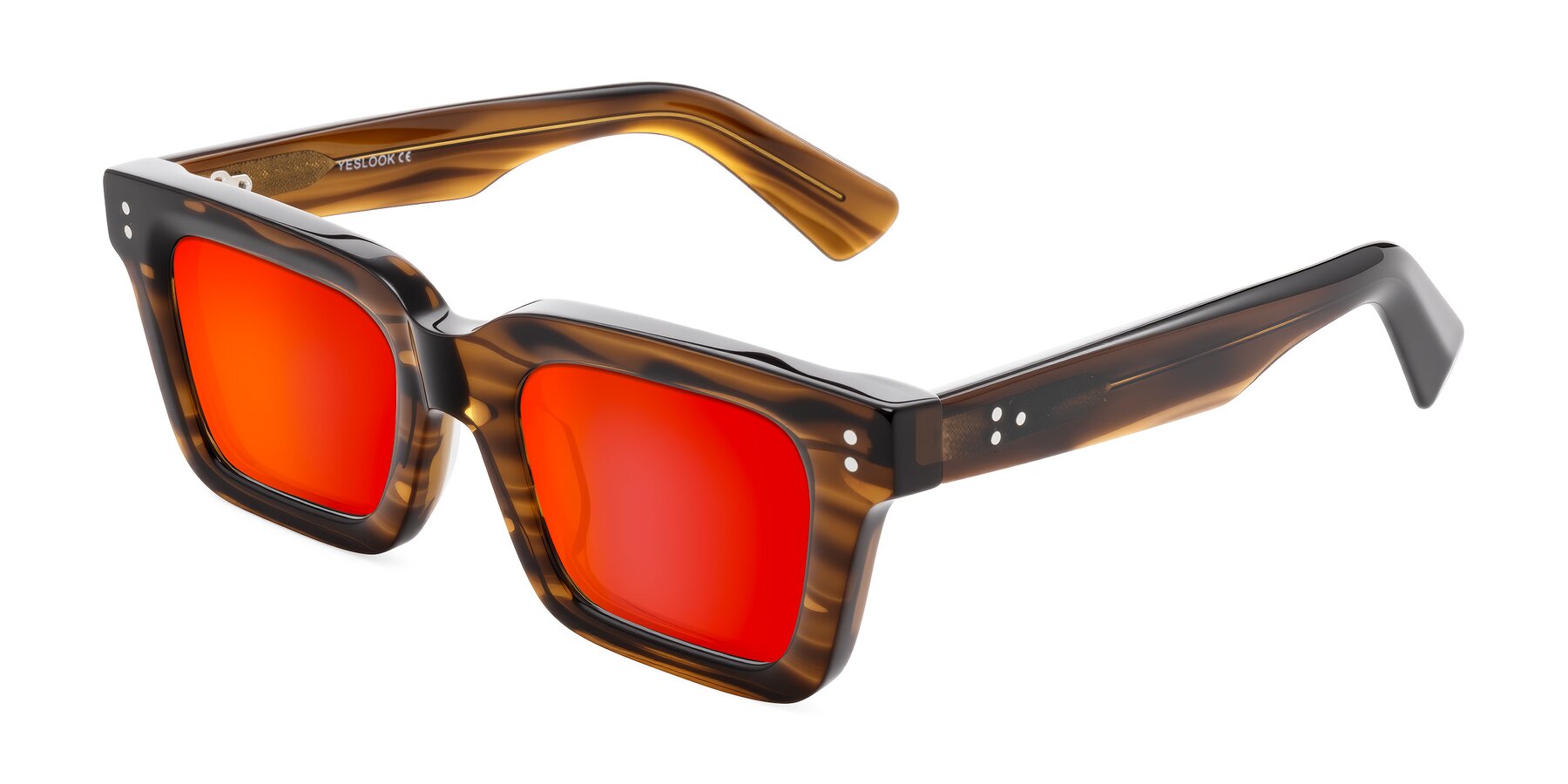 Angle of Izael in Dark Brown Striped with Red Gold Mirrored Lenses