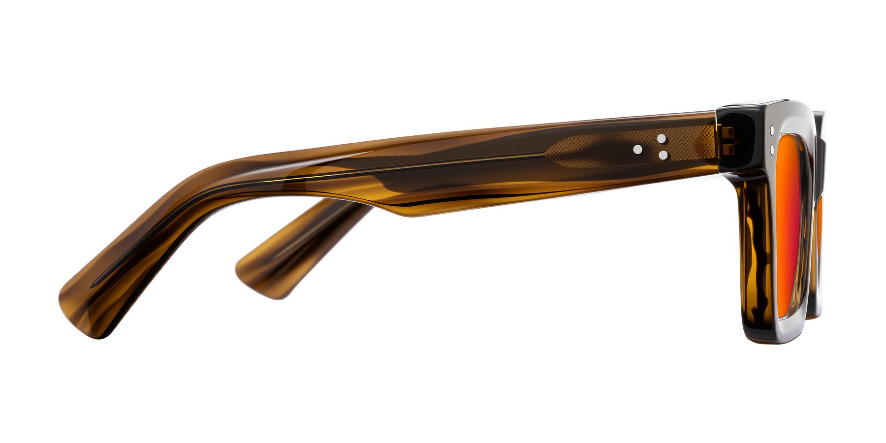 Side of Izael in Dark Brown Striped with Red Gold Mirrored Lenses
