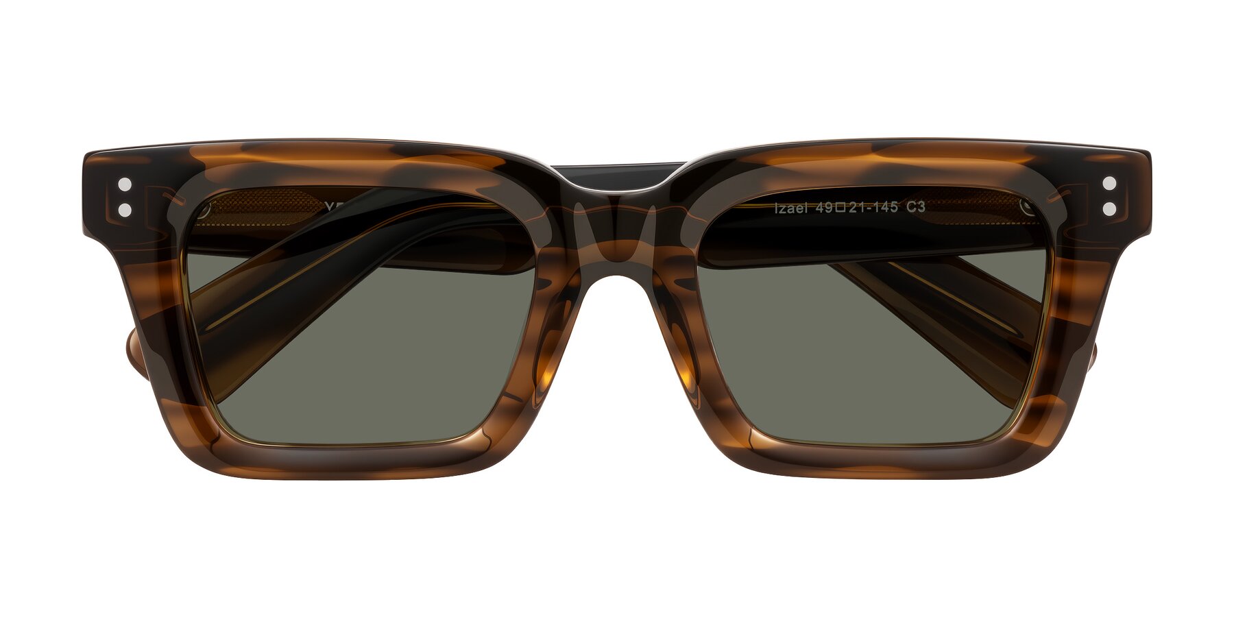 Folded Front of Izael in Dark Brown Striped with Gray Polarized Lenses