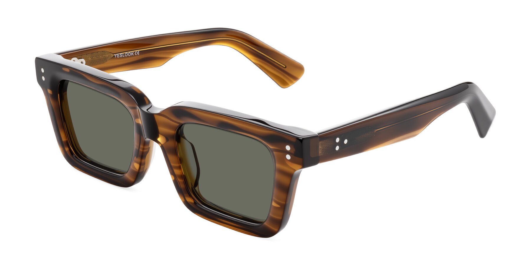 Angle of Izael in Dark Brown Striped with Gray Polarized Lenses