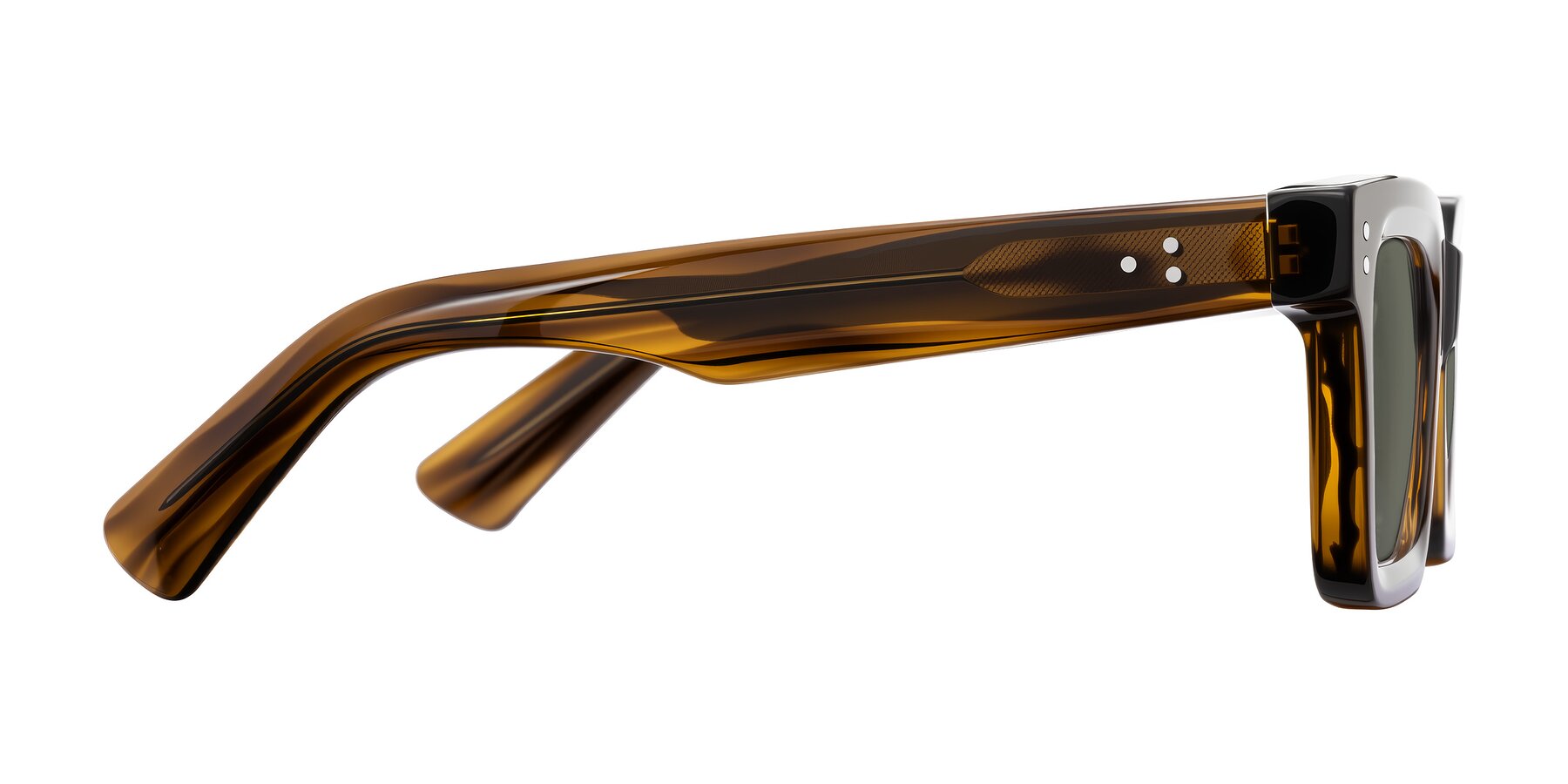 Side of Izael in Dark Brown Striped with Gray Polarized Lenses