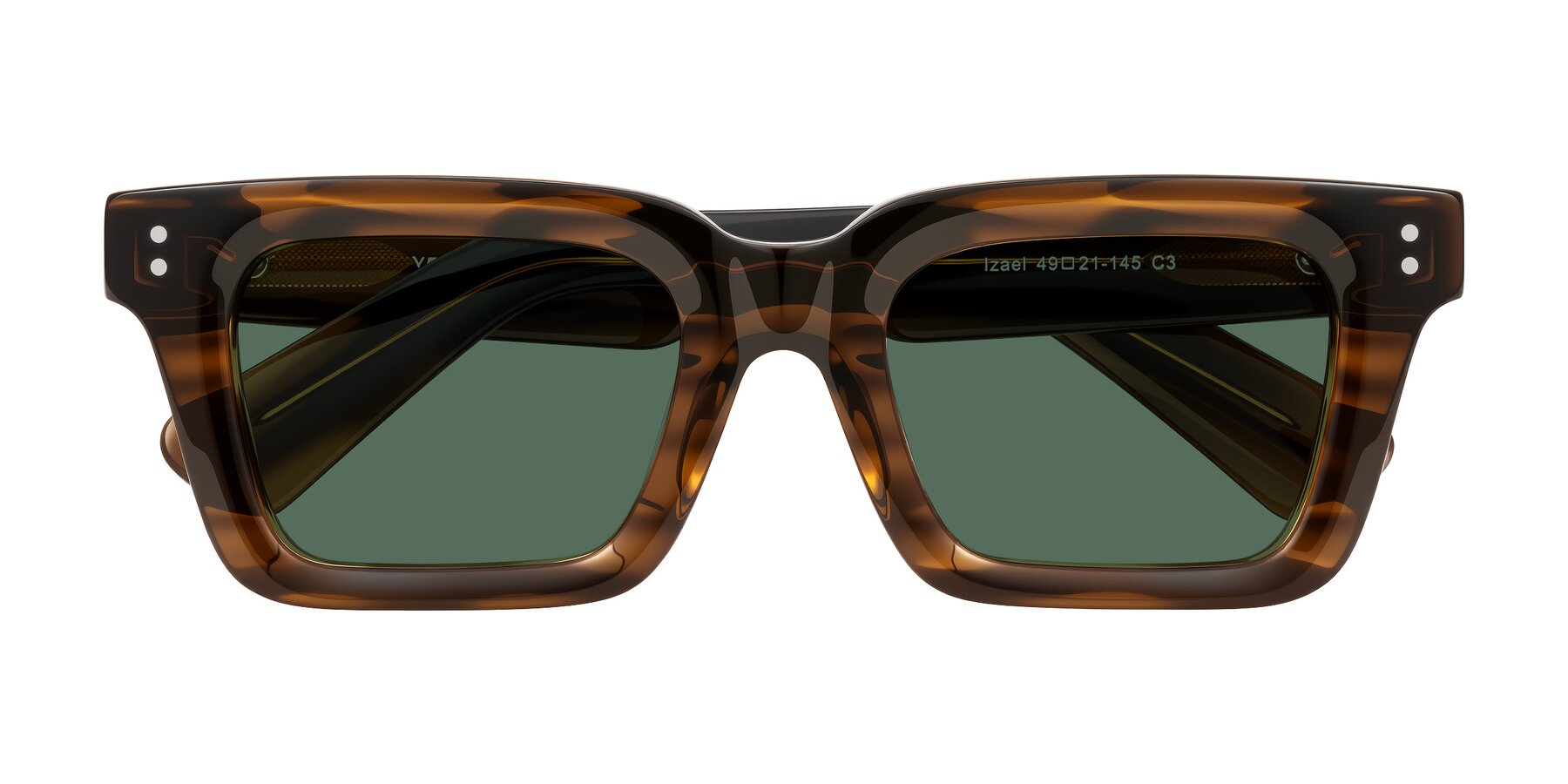 Folded Front of Izael in Dark Brown Striped with Green Polarized Lenses