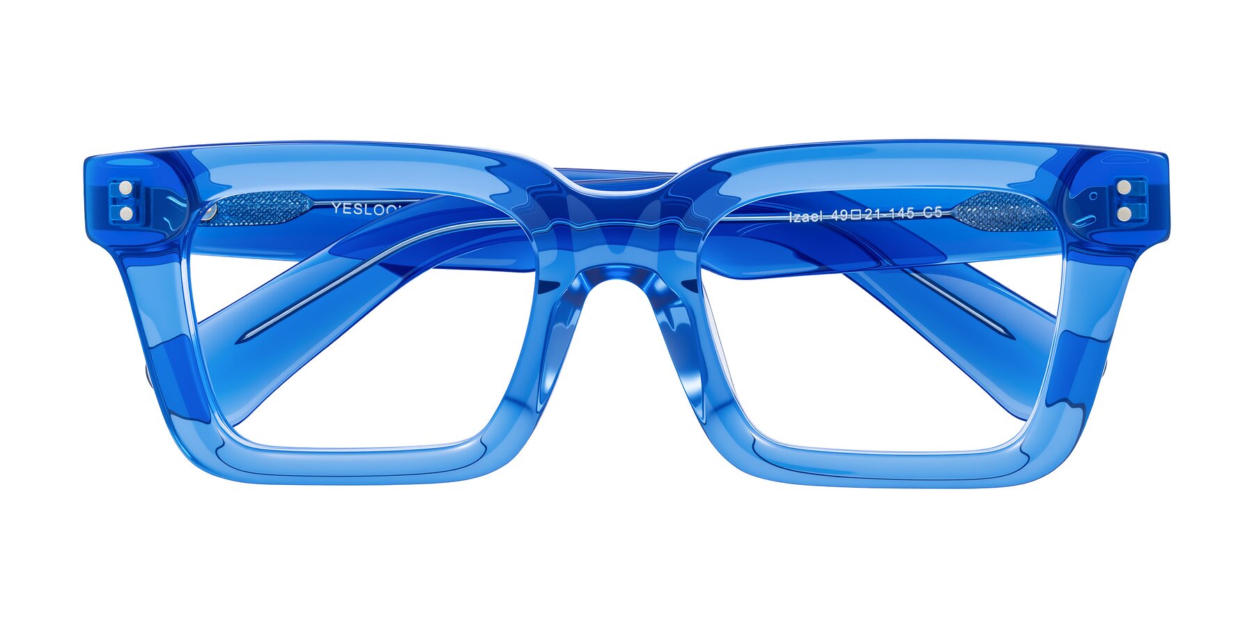 Folded Front of Izael in Transparent Blue with Clear Reading Eyeglass Lenses