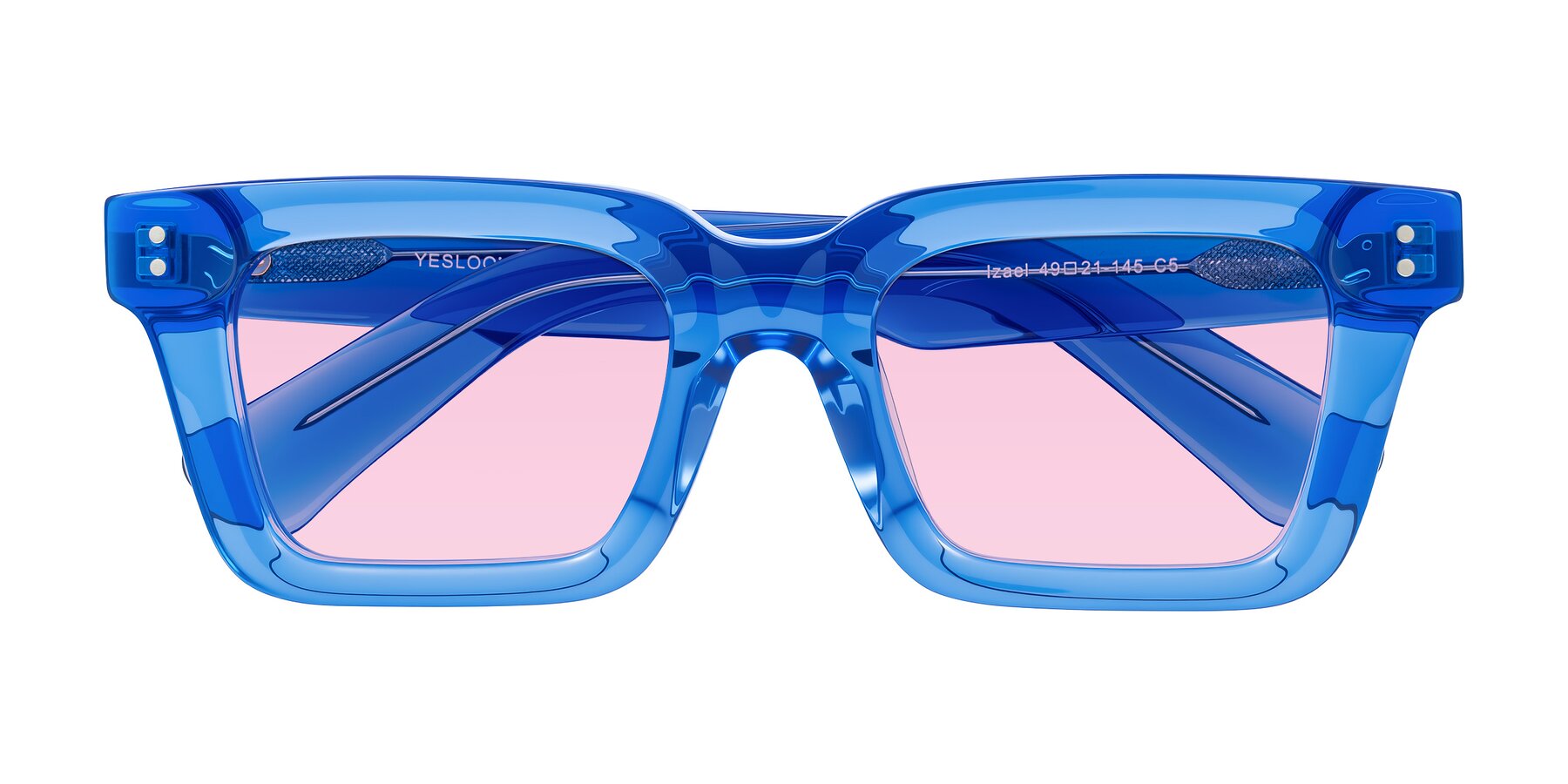 Folded Front of Izael in Transparent Blue with Light Pink Tinted Lenses