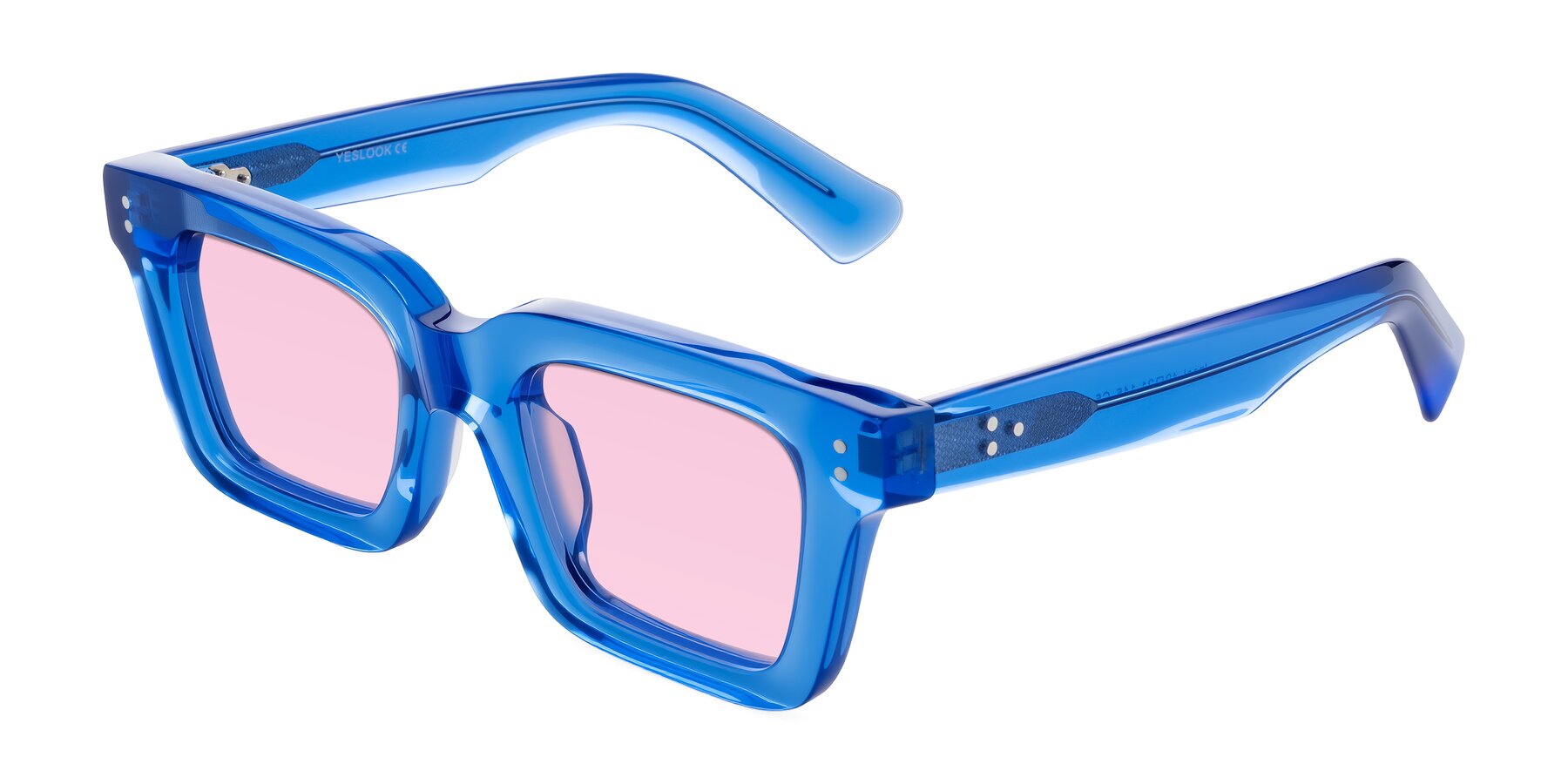 Angle of Izael in Transparent Blue with Light Pink Tinted Lenses