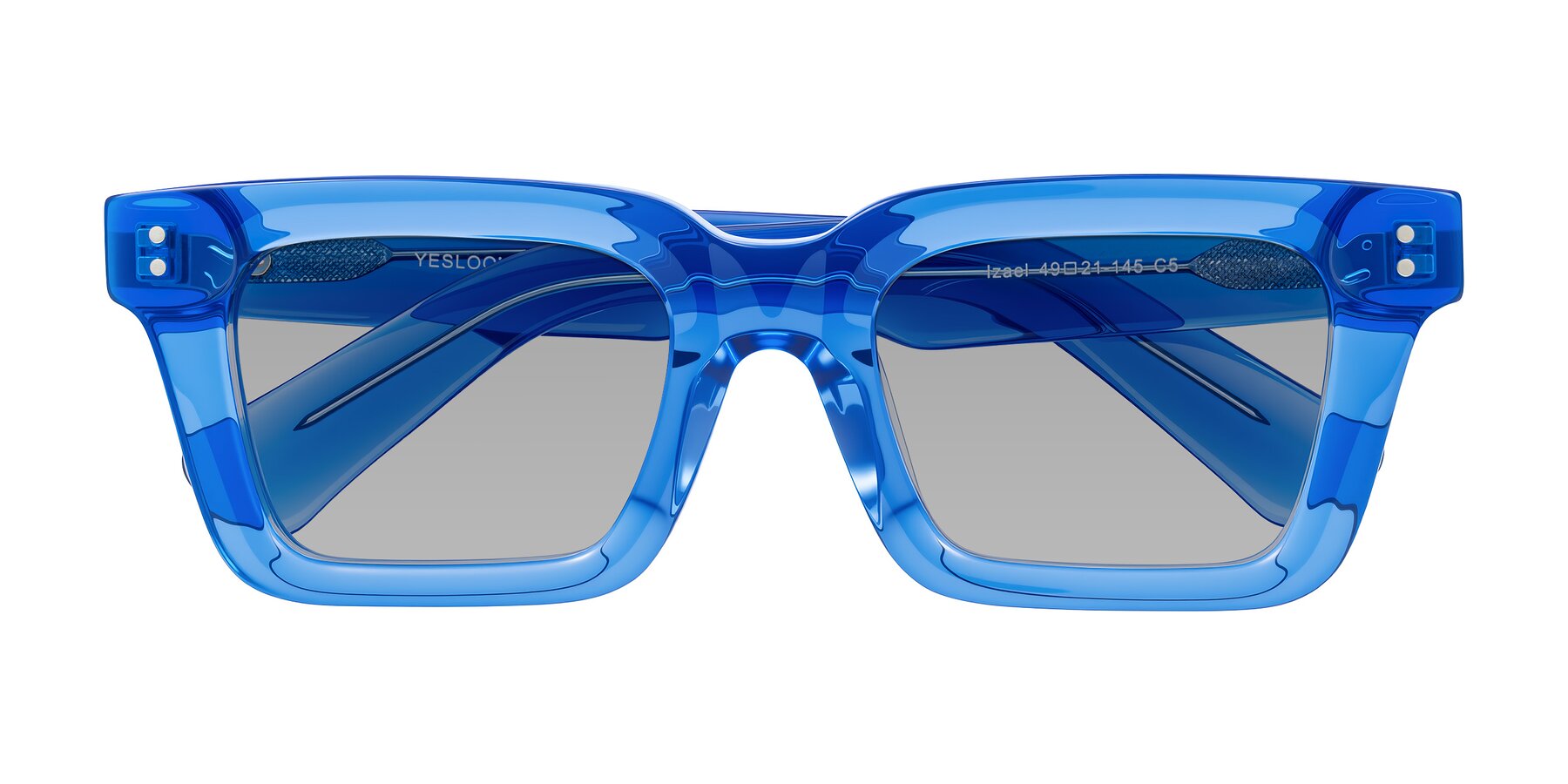 Folded Front of Izael in Transparent Blue with Light Gray Tinted Lenses