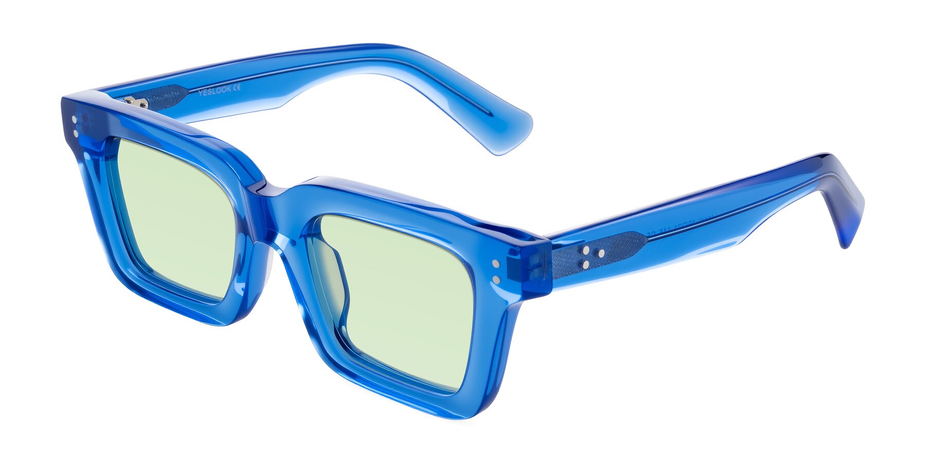 Angle of Izael in Transparent Blue with Light Green Tinted Lenses