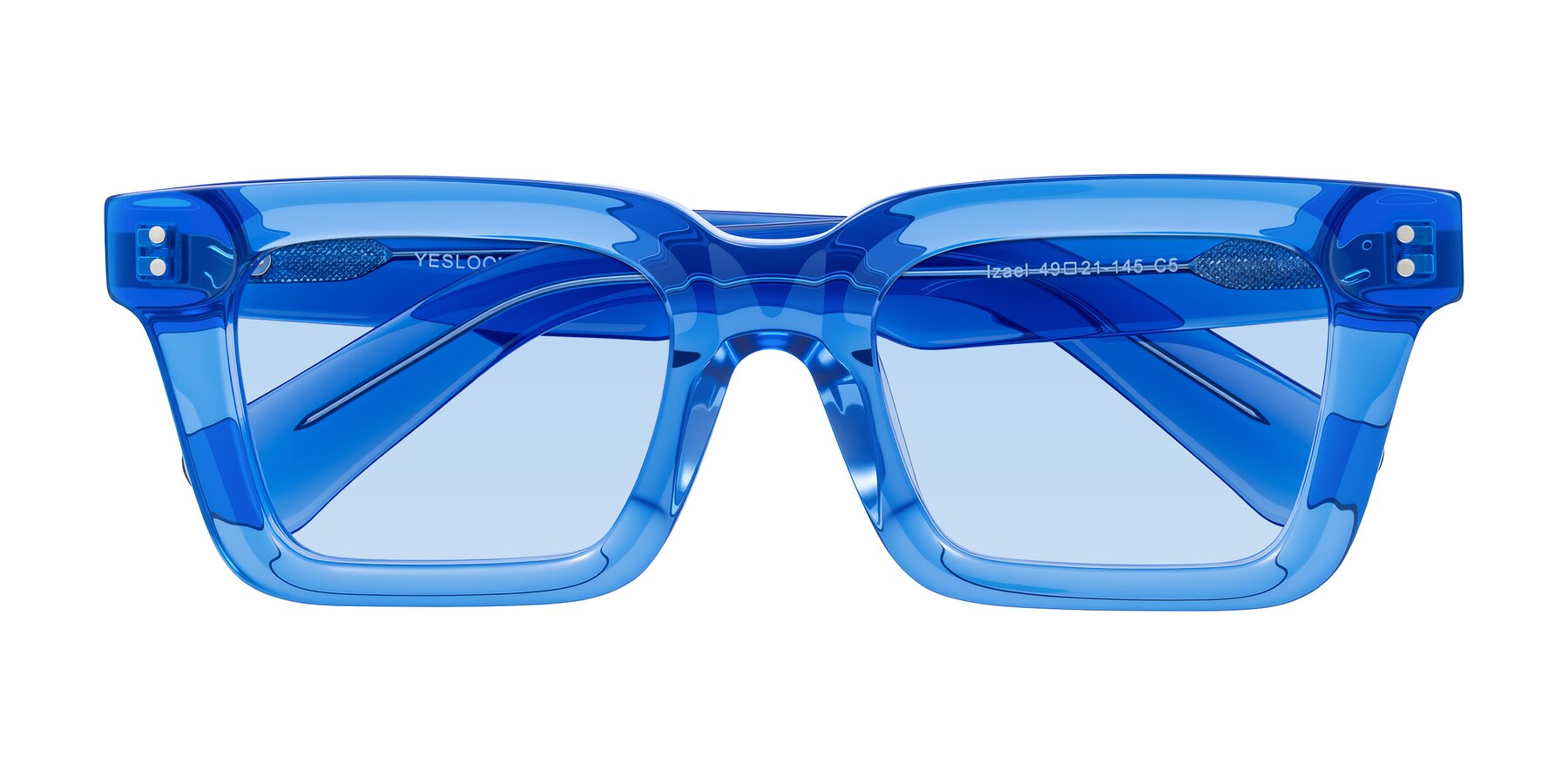 Folded Front of Izael in Transparent Blue with Light Blue Tinted Lenses