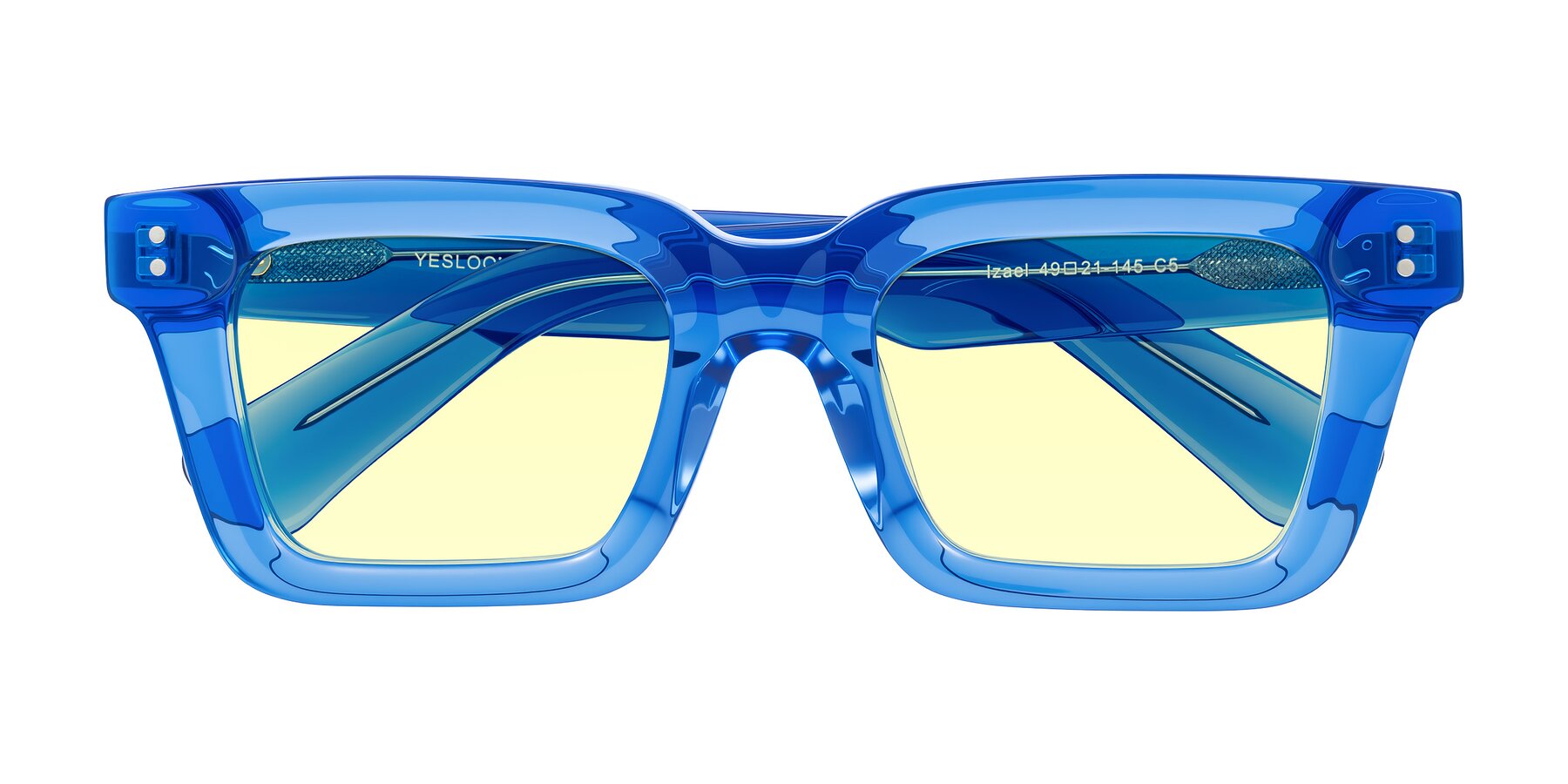 Folded Front of Izael in Transparent Blue with Light Yellow Tinted Lenses
