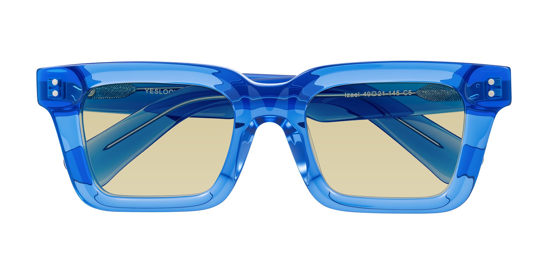 Folded Front of Izael in Transparent Blue with Light Champagne Tinted Lenses