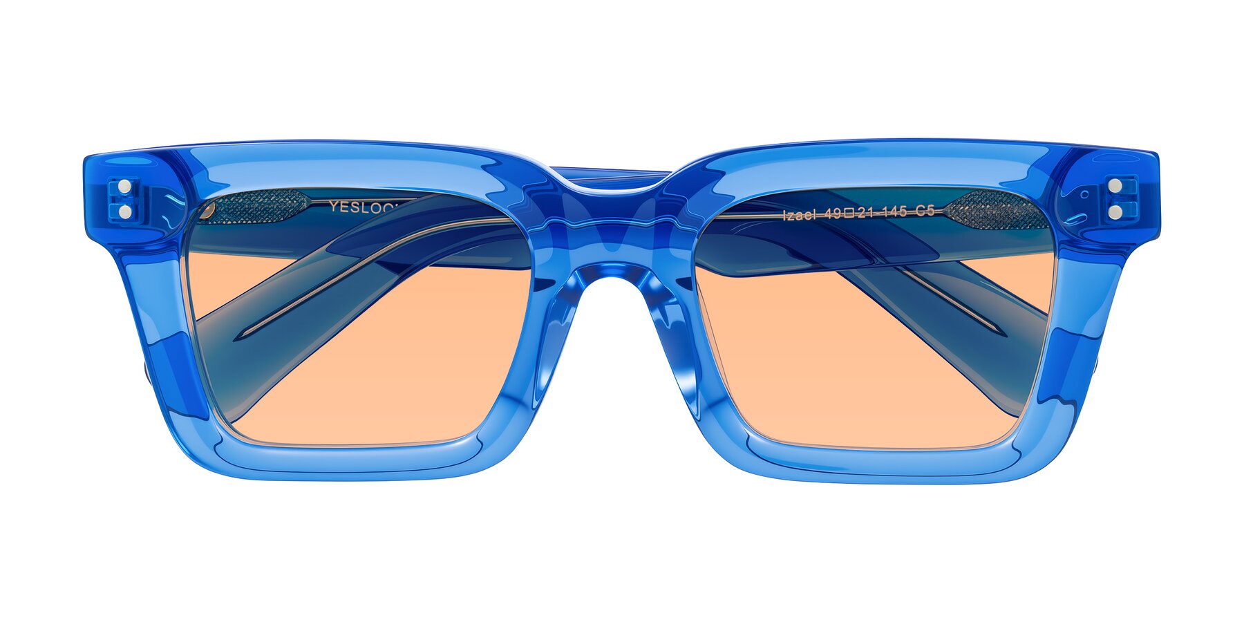 Folded Front of Izael in Transparent Blue with Light Orange Tinted Lenses