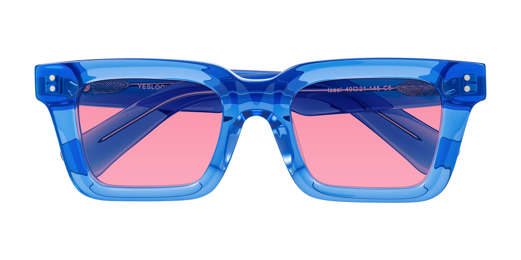 Folded Front of Izael in Transparent Blue with Pink Tinted Lenses
