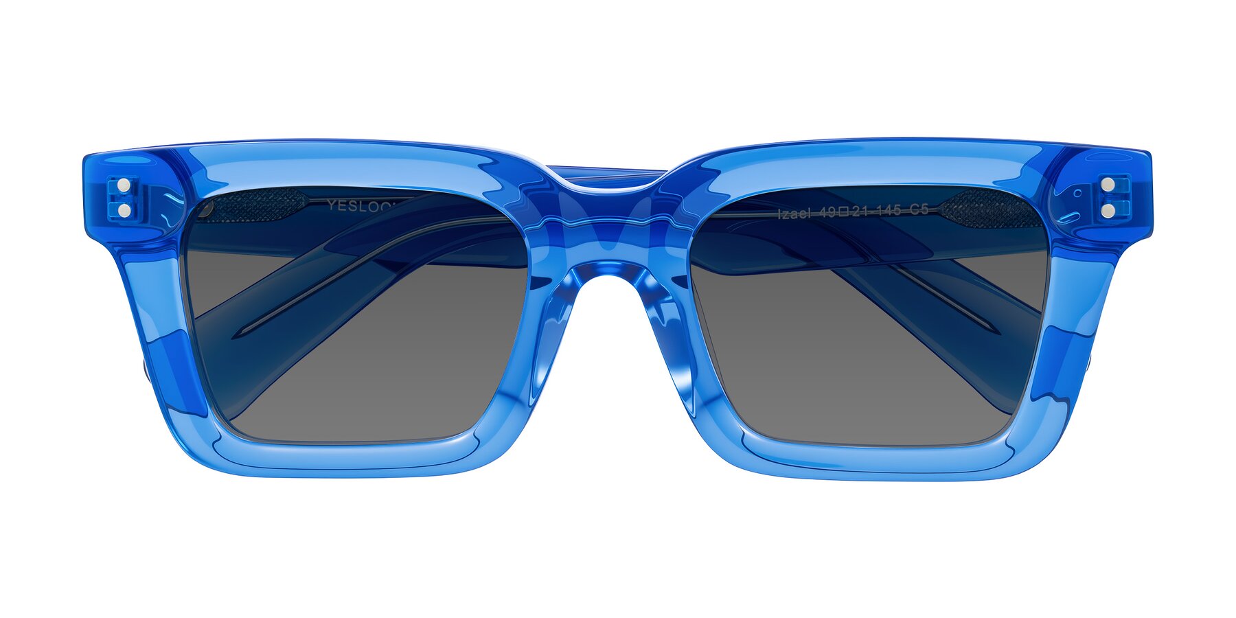 Folded Front of Izael in Transparent Blue with Medium Gray Tinted Lenses