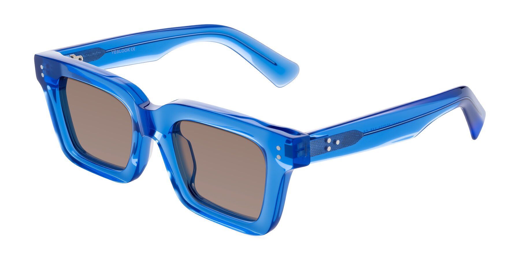 Angle of Izael in Transparent Blue with Medium Brown Tinted Lenses