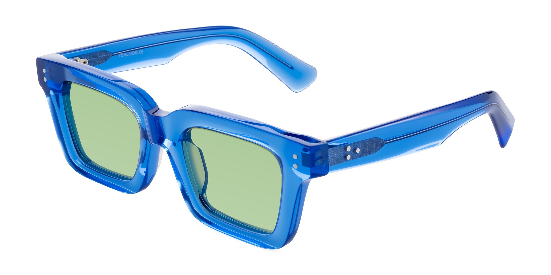 Angle of Izael in Transparent Blue with Medium Green Tinted Lenses