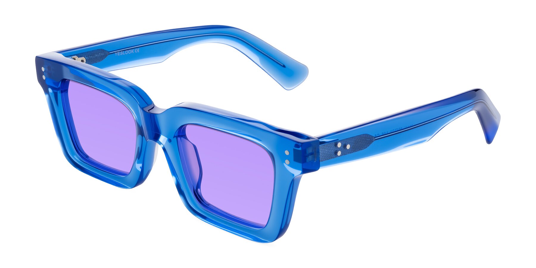 Angle of Izael in Transparent Blue with Medium Purple Tinted Lenses